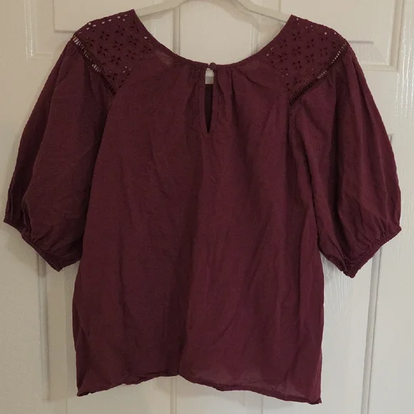 Enfocus Studio Plum Eyelet Yoke Puff Sleeve Blouse - Picture 4 of 5